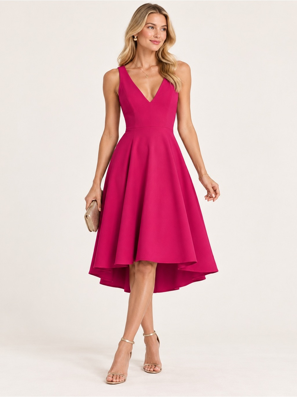 NWT | Lulu's | Sleeveless V-Neck Crossback Dress in Fuchsia - Size Small